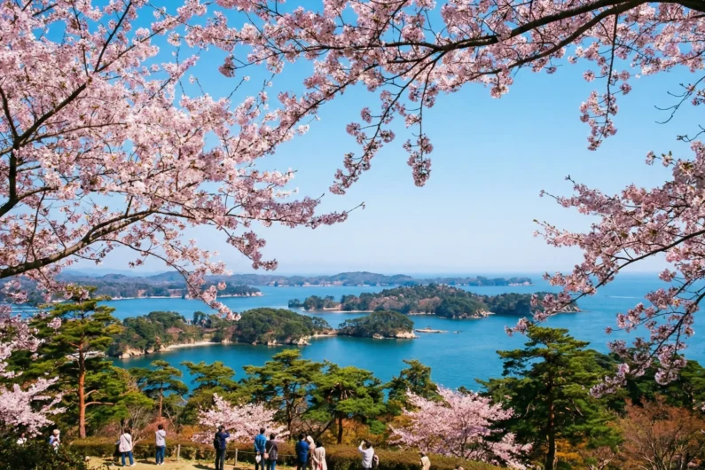 Guía de la bahía de matsushima: qué ver y cuándo ir - parque saigyo modoshi no matsu con vistas a la bahia de matsushima Parque saigyo modoshi no matsu con vistas a la bahía de matsushima