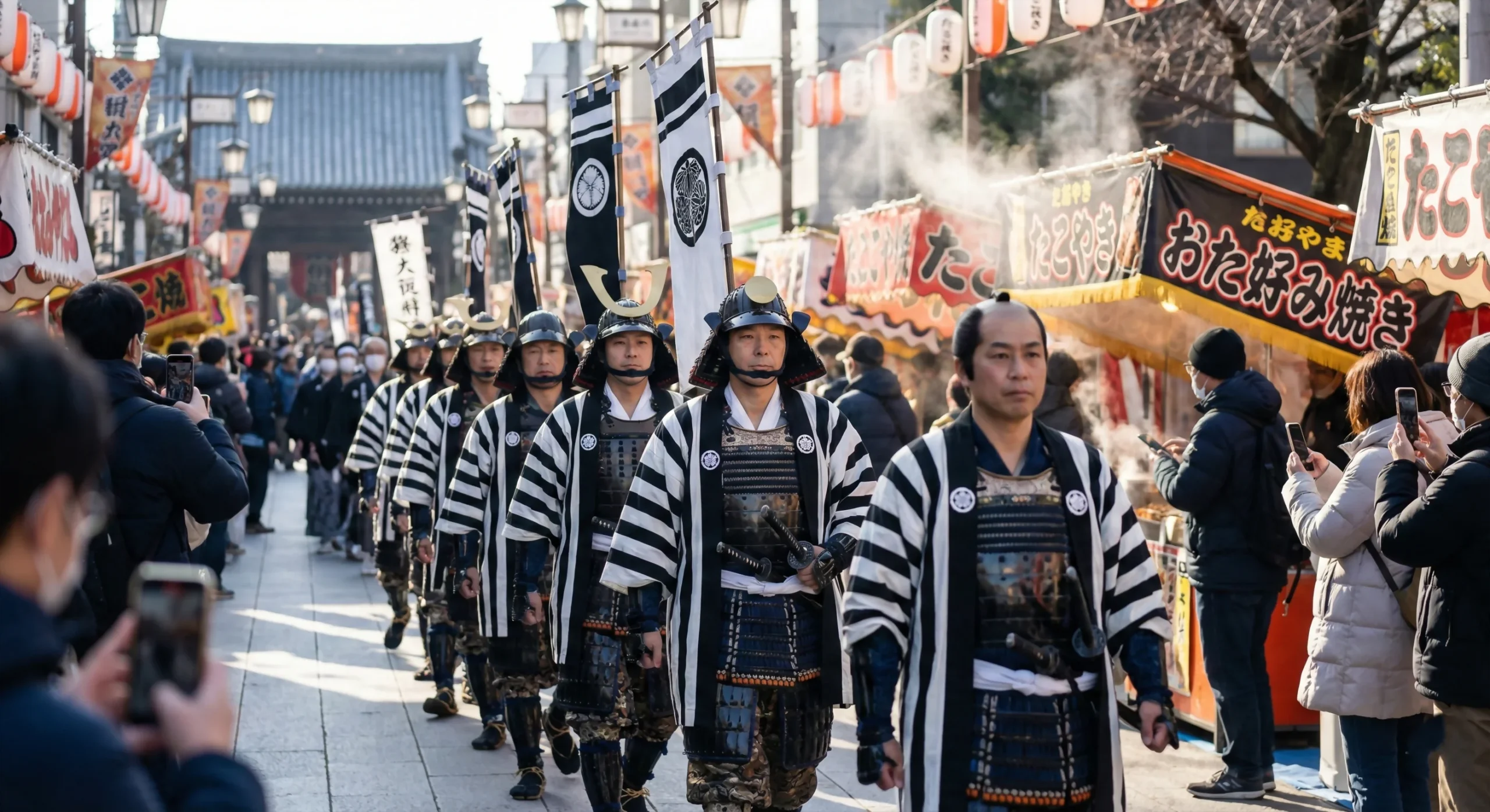La leyenda de los 47 ronin: historia, honor y guía de visita - ako gishi sai festival desfile 47 ronin japon scaled El majestuoso desfile gishi-gyoretsu durante el ako gishi sai recrea cada 14 de diciembre la lealtad de los 47 ronin en las calles de japón