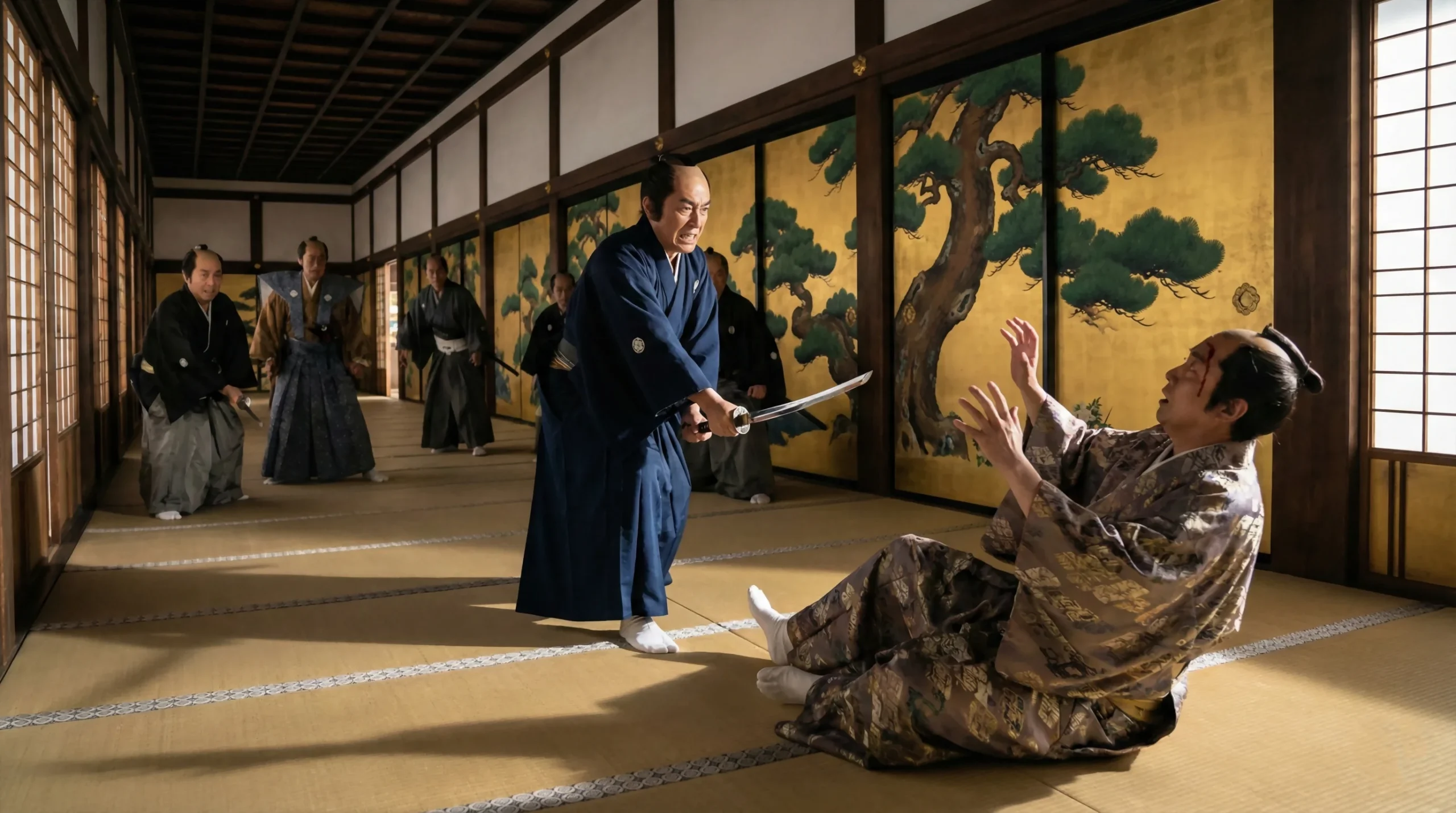 La leyenda de los 47 ronin: historia, honor y guía de visita - asano ataca kira incidente castillo edo 47 ronin scaled El ataque del señor asano contra el burócrata kira en el castillo de edo, la ofensa que dio origen a la trágica historia de venganza de los 47 ronin