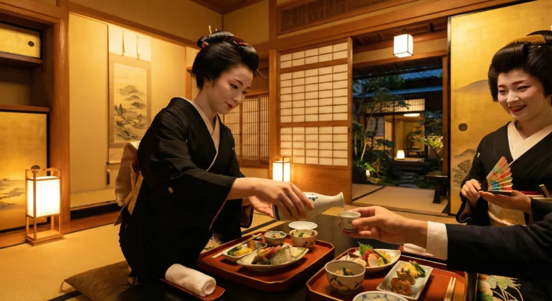 Mitos y realidades de las geishas en japón y dónde encontrarlas 2026 - cena kaiseki ozashiki geisha kioto experiencia privada Una cena ozashiki privada en un ryotei de kioto es la inmersión definitiva en el arte y la hospitalidad de las geishas en 2026