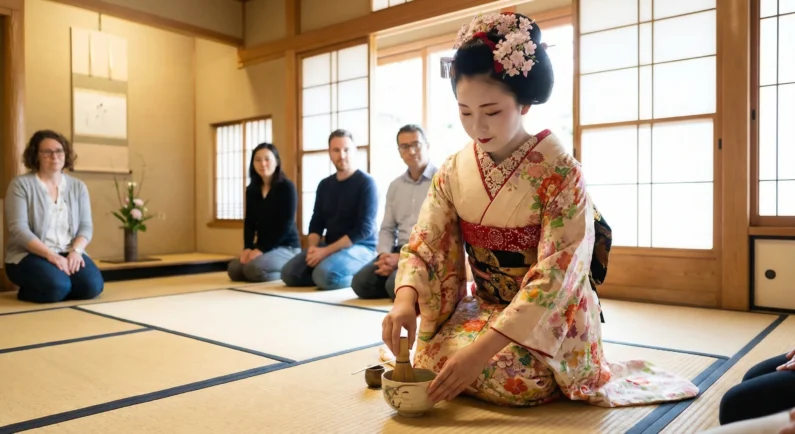Mitos y realidades de las geishas en japón y dónde encontrarlas 2026 - ceremonia te maiko kyoto maikoya interaccion economica Participar en una ceremonia del té diurna con una maiko es una forma ética y económica de conocer de cerca el arte tradicional japonés