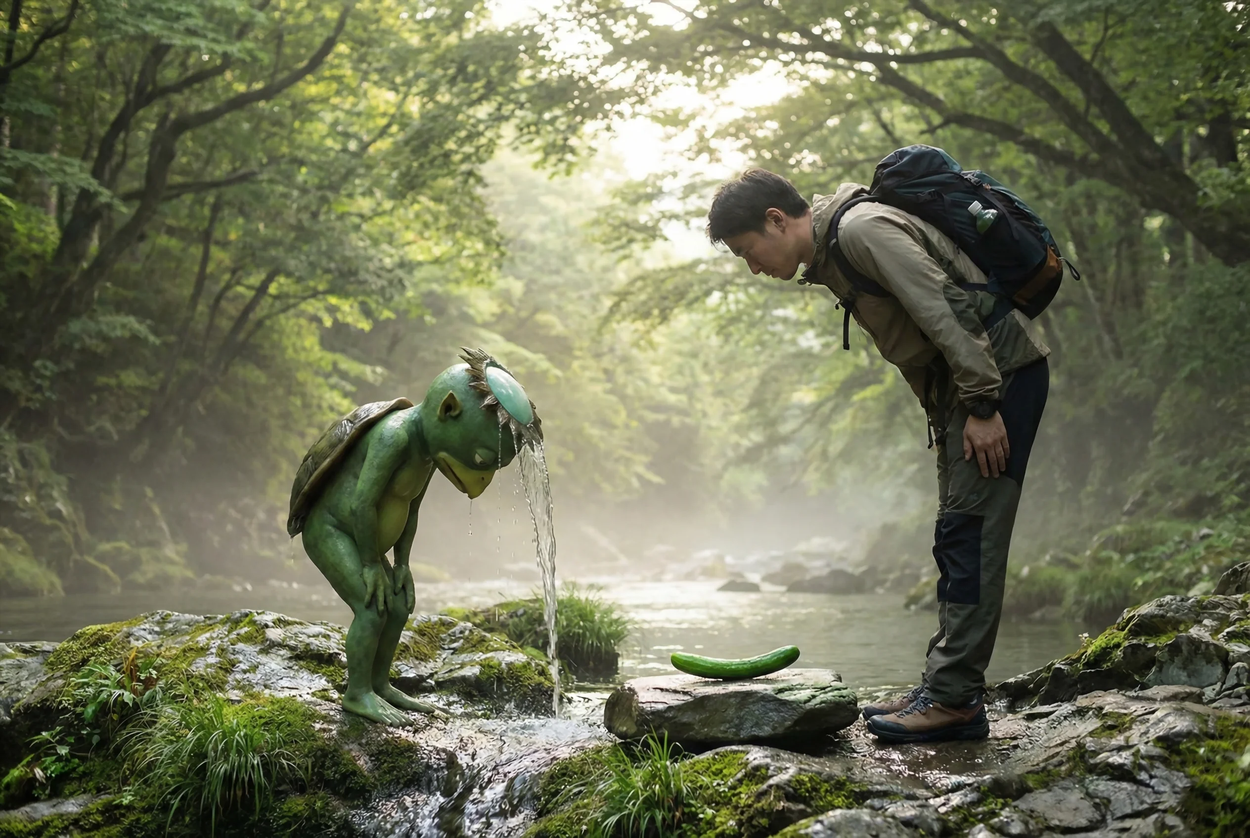 Kappa: el travieso (y peligroso) espíritu del agua en japón - como sobrevivir encuentro kappa reverencia agua Engañar a un kappa con una reverencia es la técnica de supervivencia más famosa del folclore japonés para vaciar el agua de su cabeza y debilitarlo