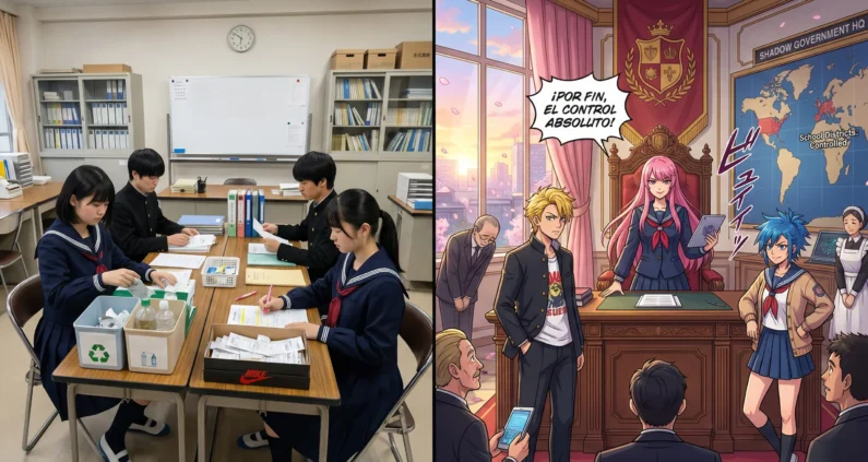 Realidad vs ficción: así es realmente el sistema educativo en japón - consejo estudiantil japon poder real Representación del papel administrativo real de un consejo estudiantil en japón, desmitificando su poder absoluto en el anime.