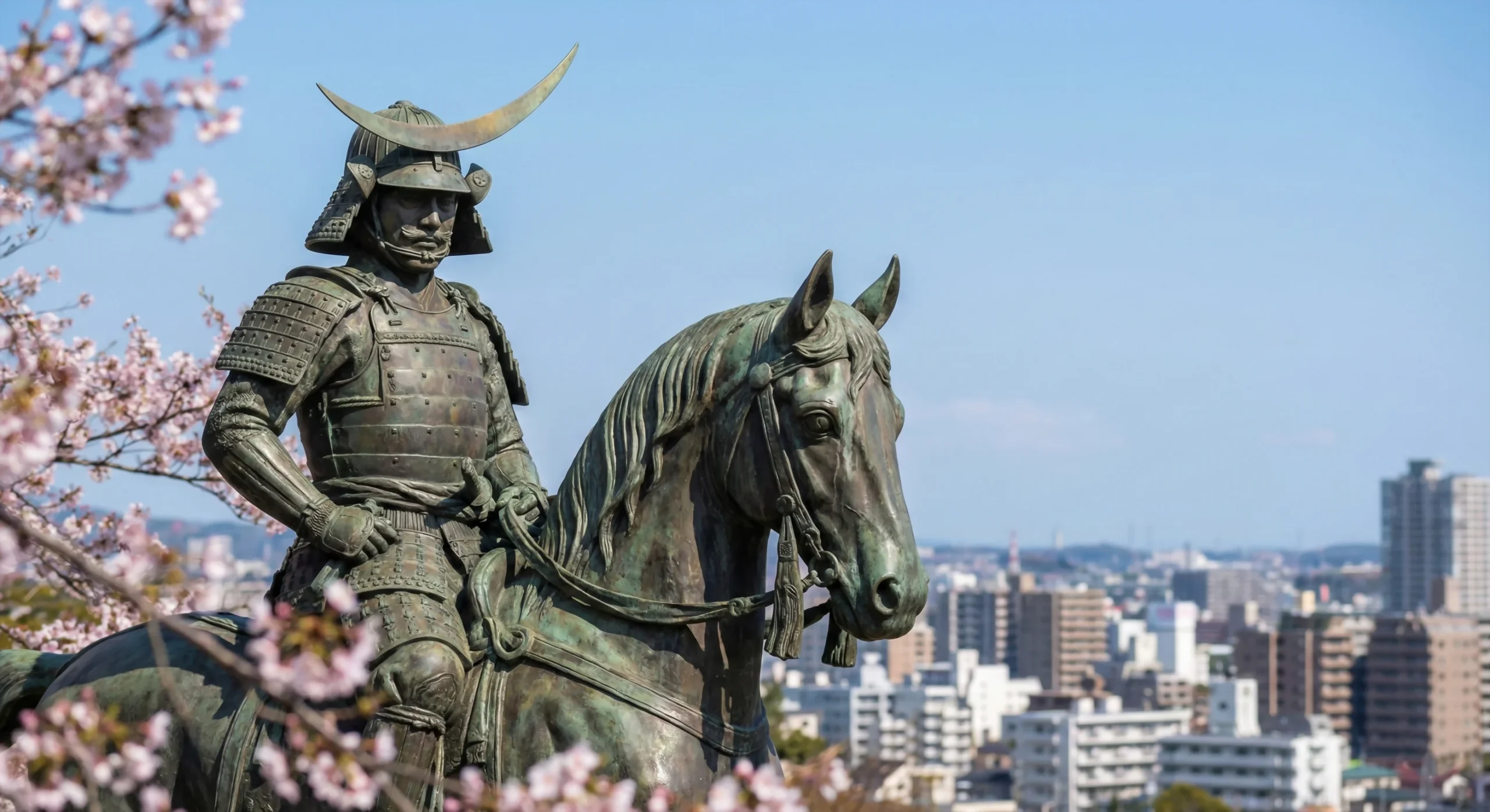 Quién fue date masamune y su legado como el "dragón de un solo ojo" - estatua ecuestre date masamune sendai castillo scaled La imponente estatua ecuestre de date masamune que vigila la ciudad de sendai desde las ruinas del castillo aoba