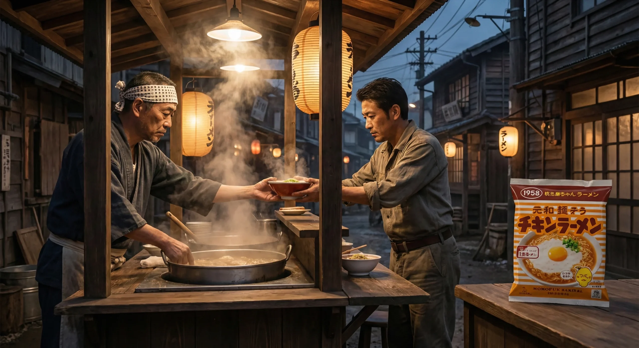 ¿por qué los personajes de anime siempre comen ramen? - historia ramen instantaneo momofuku ando posguerra japon scaled La historia del ramen comenzó como un plato de supervivencia en la posguerra antes de transformarse en el fenómeno global del ramen instantáneo