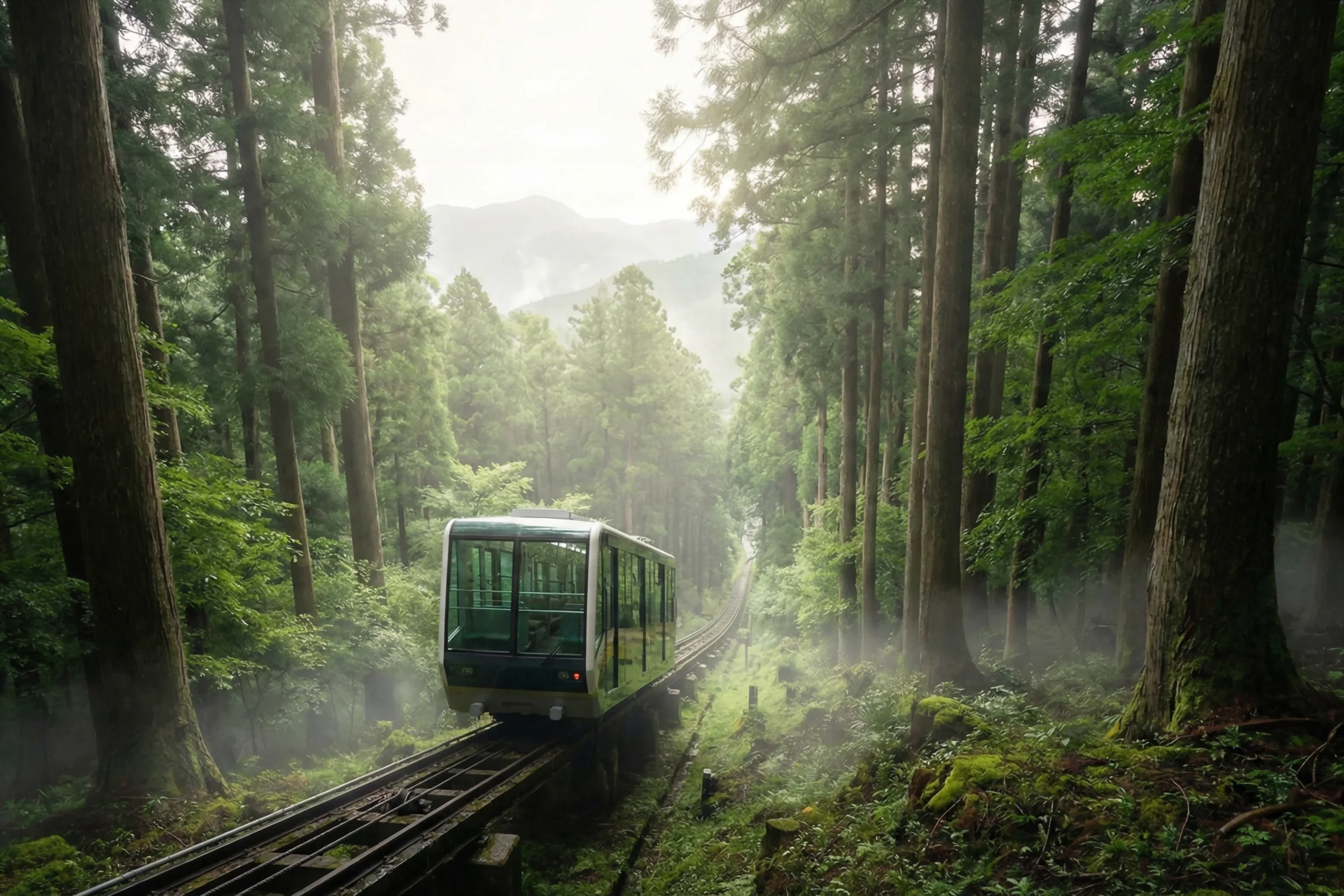Dormir en un templo budista: mi experiencia en el monte koya - llegar monte koya funicular bosque cedros wakayama El espectacular ascenso en funicular hacia el monte koya, un viaje espiritual entre cedros milenarios declarado patrimonio de la humanidad por la unesco