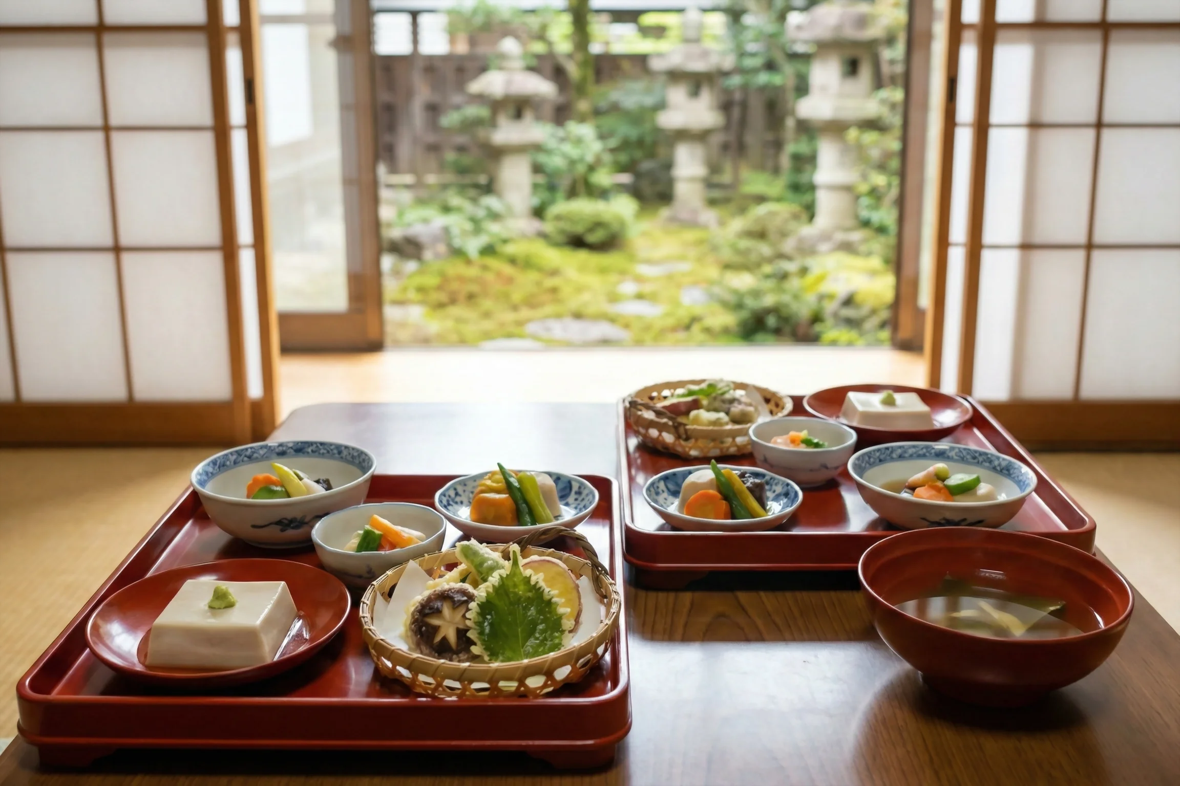 Dormir en un templo budista: mi experiencia en el monte koya - shojin ryori cocina budista vegana monte koya Una exquisita bandeja de shojin ryori, la cocina vegana devocional de los monjes, servida en la intimidad de un templo del monte koya en 2026