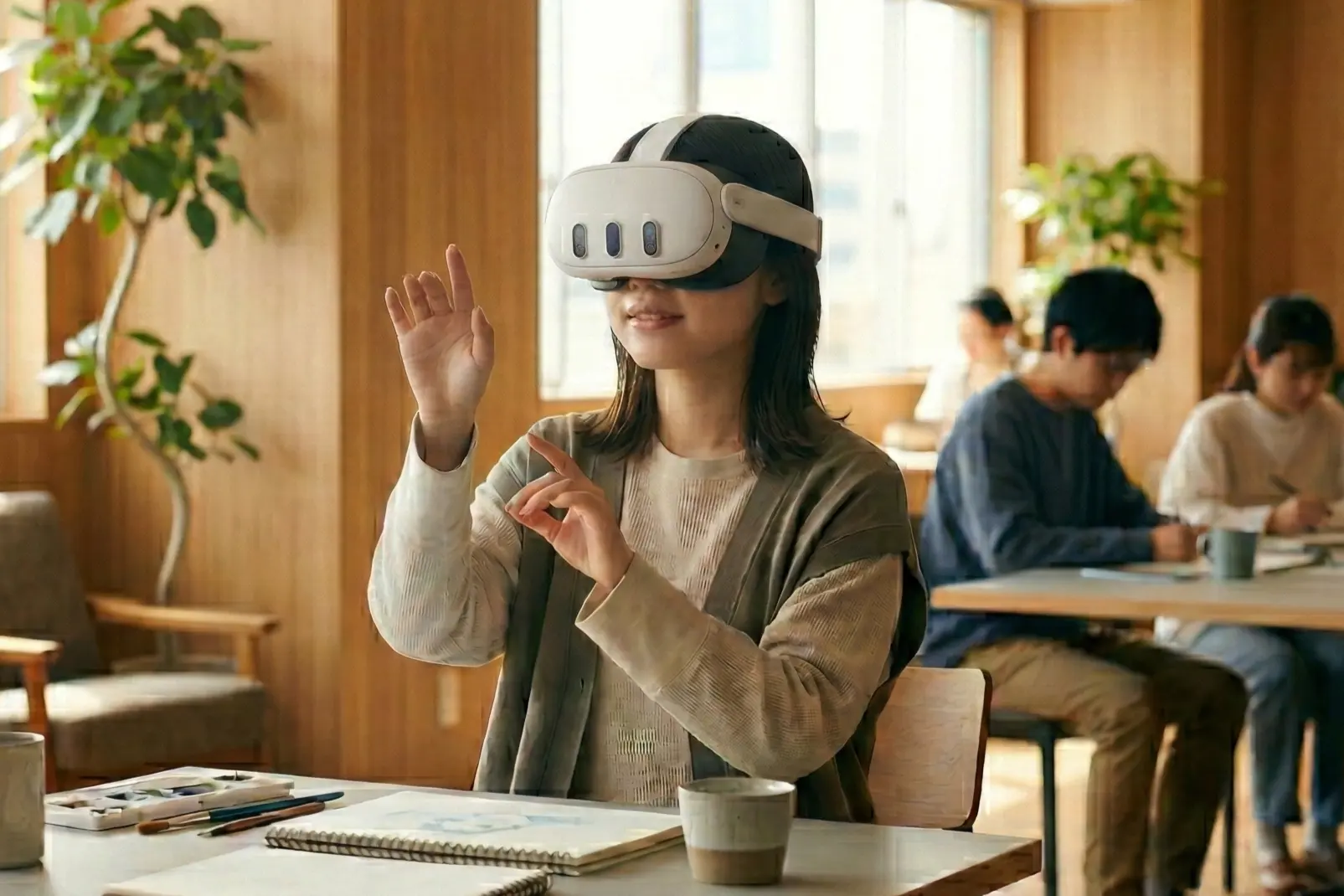 ¿qué es un hikikomori? El impactante secreto del aislamiento social que sacude al japón - terceros espacios hikikomori metaverso japon Una joven en un 'tercero espacio' de tokio en 2026 utiliza gafas de ra para interactuar con un avatar amigable en el metaverso, un puente seguro y sin presiones hacia la reintegración social