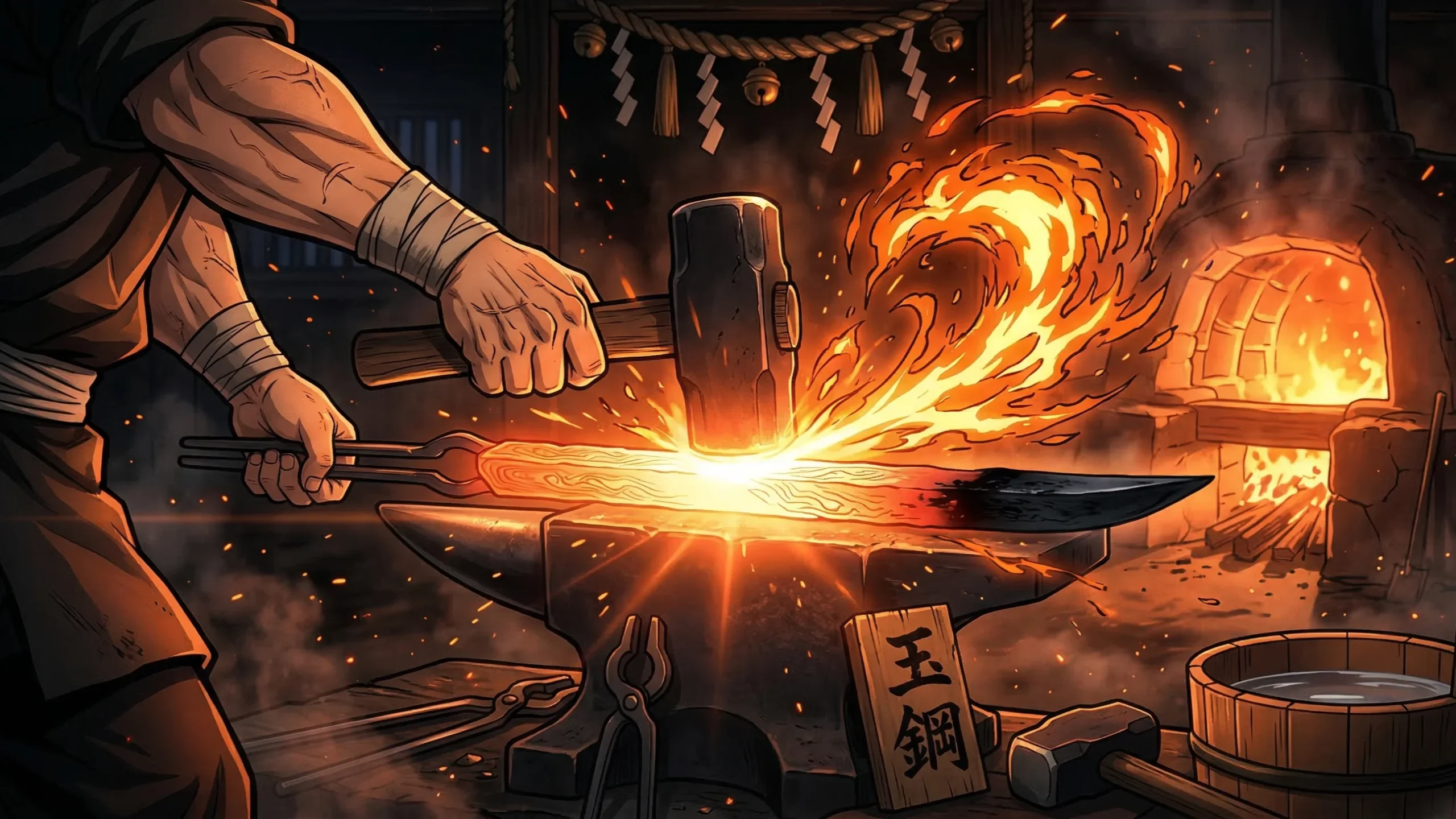 10 secretos de demon slayer (kimetsu no yaiba) que te volarán la cabeza - acero nichirin tamahagane forja demon slayer scaled El acero tamahagane tornándose negro bajo el martillo, unificando la tradición real de gifu con la mitología de demon slayer.
