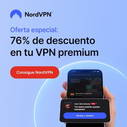 76% de descuento (desde 2,99€/2,29£/3,39$) al contratar un plan vpn de 2 años con nordvpn