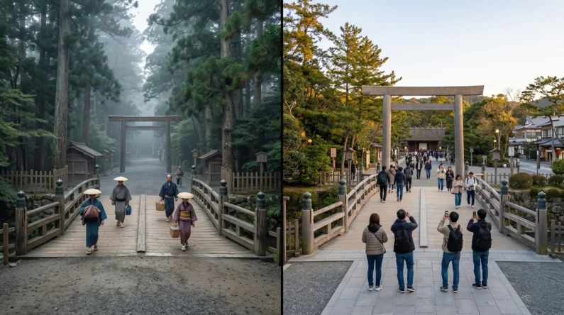Amaterasu diosa del sol y el mágico origen de japón: guía de santuarios - ise jingu comparacion epocas Comparativa del santuario ise jingu