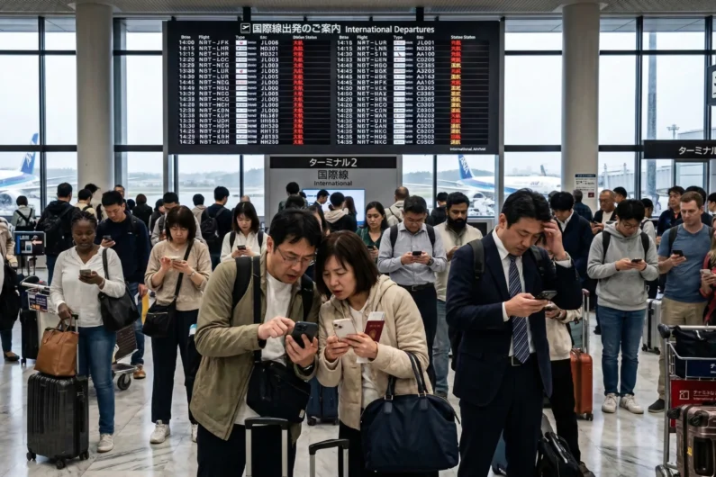 Atrapados en japón por el conflicto entre eeuu e irán: guía completa de ayuda y recursos - vuelos cancelados narita japon crisis internacional 2026 La terminal internacional de narita en 2026 muestra cancelaciones masivas debido al cierre del espacio aéreo en oriente medio.
