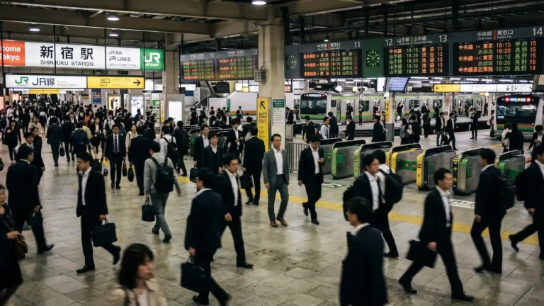 Guía maestra de planificación y consejos de viaje a japón - estacion shinjuku tokio japon movimiento viajeros Vista de la concurrida estacion de shinjuku en tokio japon con viajeros moviendose de forma ordenada y carteles informativos de trenes al fondo. Guía maestra de planificación y consejos de viaje a japón
