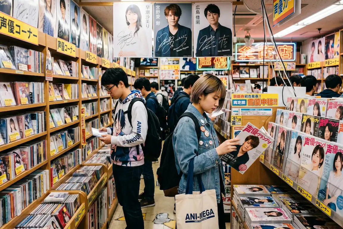 El secreto tras el micro: ¿por qué los seiyuus dominan japón? - el epicentro fan akihabara Una sección dedicada exclusivamente a seiyuus dentro de una gran tienda de música y anime en akihabara