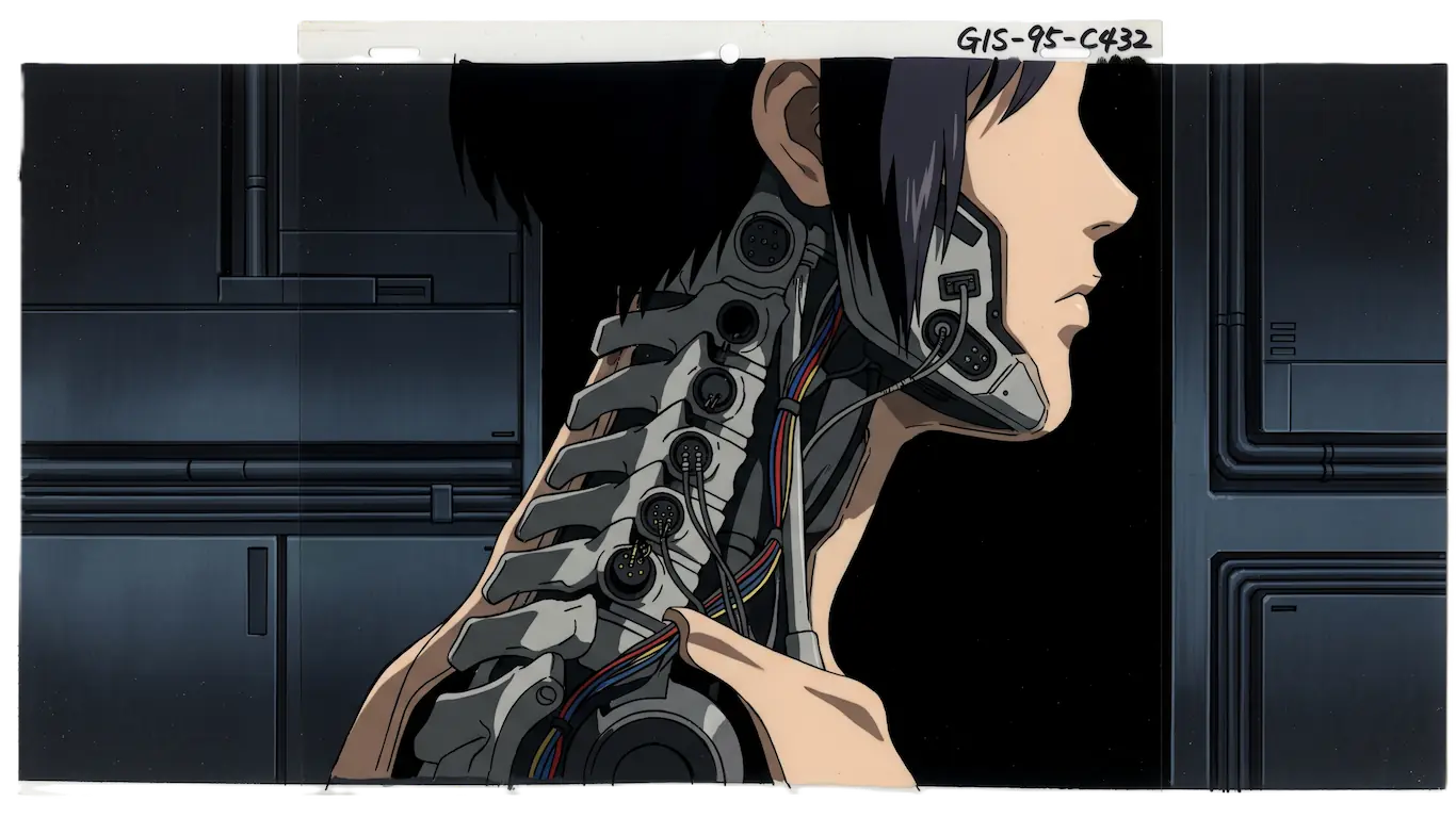 El verdadero origen del cyberpunk anime en japón y el impacto de akira y ghost in the shell - ghost in the shell transhumanismo animacion 2 Primer plano de perfil del cuello de motoko kusanagi mostrando los cables e implantes cibernéticos característicos del cyberpunk anime ghost in the shell.